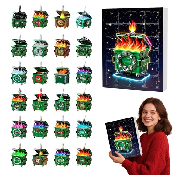 HomeKingdee Dumpster Fire Advent Calendar, Vintage Style Dumpster Fire Christmas Ornaments, 24 Days of Advent Calendar, Funny Christmas Countdown Calendar