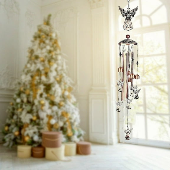 HomeKingdee Electroplated Brass Metal Tube Wind Chime Hanging Ornament - Angel-shaped Design with Melodious Sound for Garden, Patio, and Indoor Decor