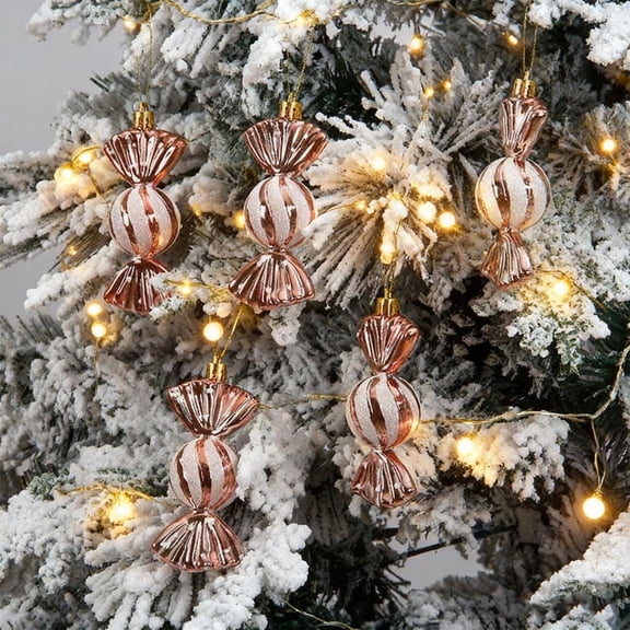 HomeKingdee Electroplated Shiny Christmas Candy Ornaments - 4.33in Round Plastic Decorations with Red, Gold, Silver, Beige, Pink, Multicolor Finishes (5-Pack) for Festive Tree Decorations