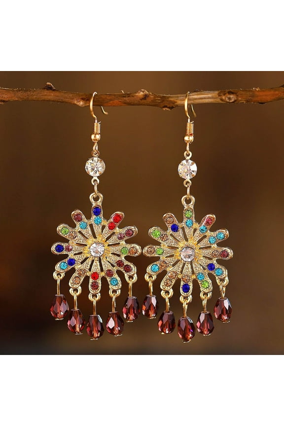 Ethnic Style Sparkling Flower Earrings for Women - Unique Dangle Earrings for Holiday Christmas Parties Gifts and Daily Jewelry