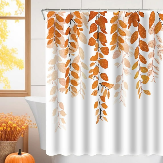 HomeKingdee Fall Floral Shower Curtain, Cute Autumn Red and Gold Leaves Flower Harvest Fabric Shower Curtains Set, Restroom Decor Accessories with Hooks
