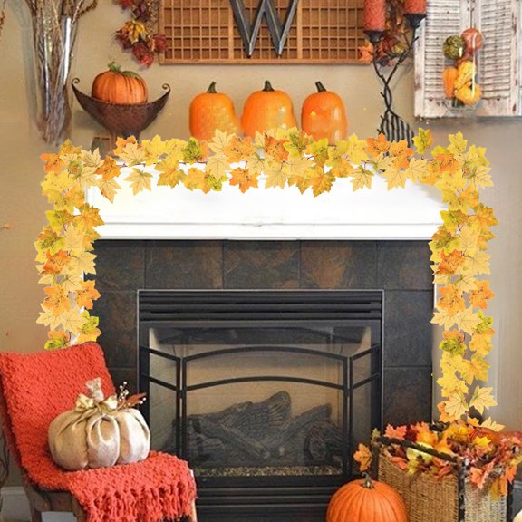 HomeKingdee Fall Maple Leaves Garland, Party Joy Artificial Maple Leaf Autumn Garland Hanging Fall Vines Table Decorations Front Door Fall Decor Thanksgiving Decorations Decor