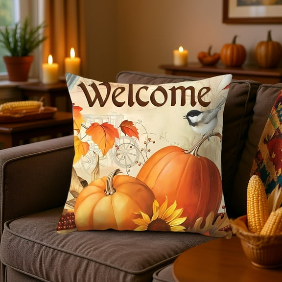 HomeKingdee Fall Pillow Covers Thanksgiving Pumpkin Flower Decorative Throw Pillow Cases Autumn Harvest Soft Pillowcase for Home Farmhouse Living Room Decor