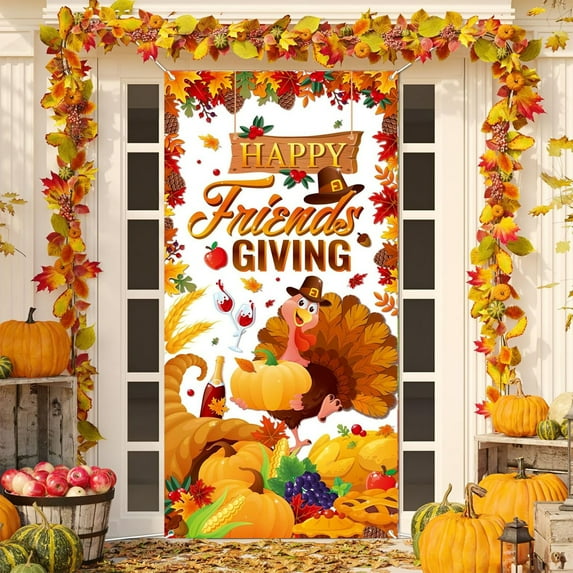 HomeKingdee Fall Thanksgiving Door Decorations It's Fall Y'all Banner Autumn Farm Cartoon Cow Door Cover for Home Front Porch Decor Thanksgiving Party Supplies