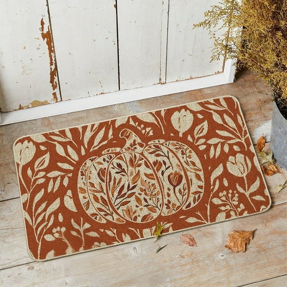 HomeKingdee Flower Pumpkin Fall Doormat, Autumn Home Decor Low-Profile Door Mat Switch Rug Floor Mat
