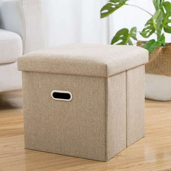 HomeKingdee Folding Ottoman with Handle - Cube Design Storage Stool for Living Room, Bedroom, Dormitory, Indoor Office 12Inch