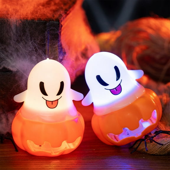 HomeKingdee Ghost Pumpkin Lights Halloween Small LED Emit Light up Pumpkin Night Light for Outdoor Indoor Table Party Decoration Funny Halloween Decor