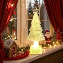 HomeKingdee Glass Christmas Tree Green Glowing Xmas Trees Home Decorations Tabletop Centerpiece Mantel Window Home Decor