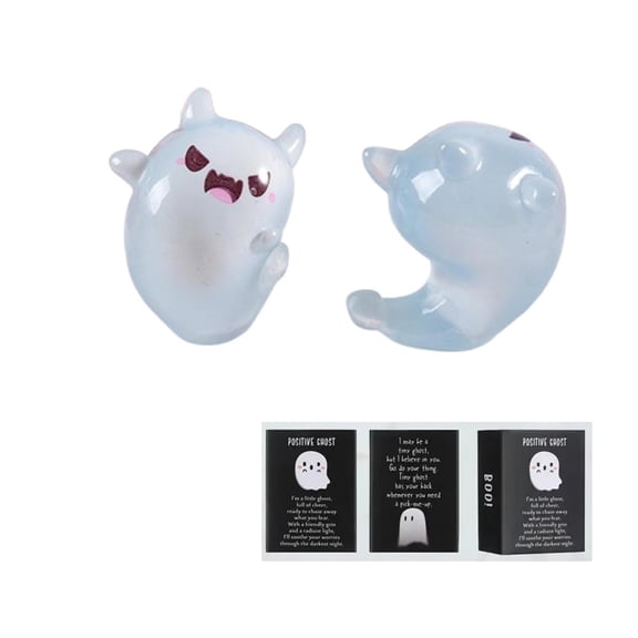 HomeKingdee Glow-in-the-Dark Mini Ghost Figure with Box (2x1.2 Inch) - Mini Resin Luminous Ghost Ornaments for Halloween Party Decorations, Spooky Night Light Display, Collector Gifts