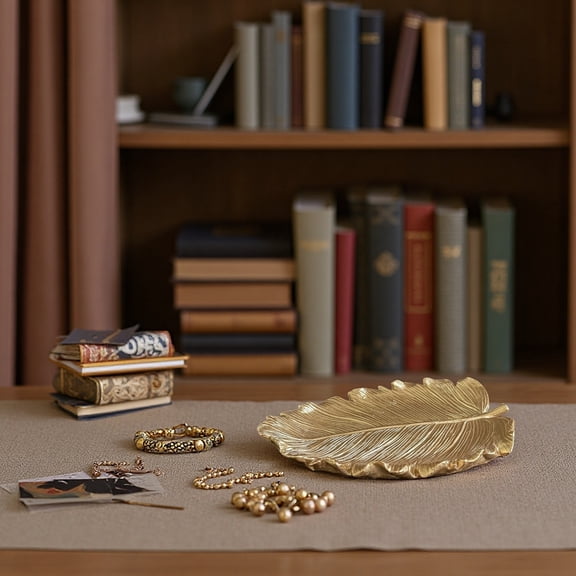 HomeKingdee Gold Leaf Resin Tray Decorative Serving Tray For Home Table