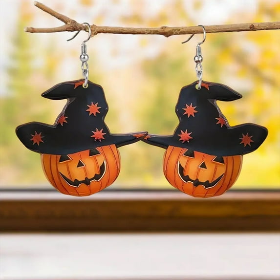 HomeKingdee Halloween Acrylic Pumpkin Skull Dangle Earrings for Women Spirit Cut Glitter Powder Cartoon Funny Earring Halloween Cosplay Jewelry
