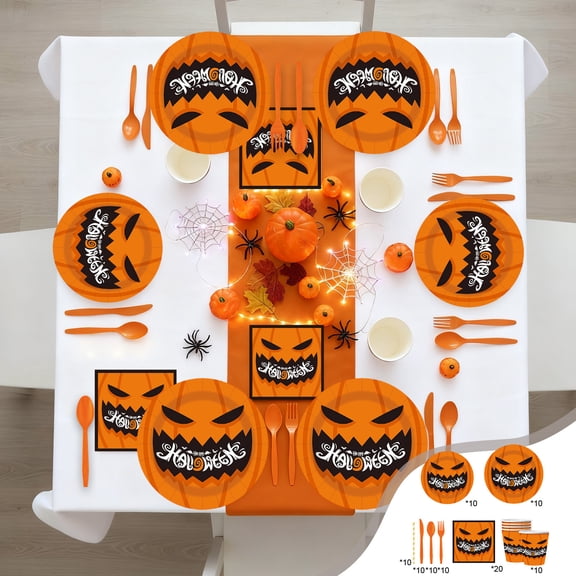 HomeKingdee Halloween Paper Plates and Napkins Happy Halloween Party Decorations Tableware Scary Moon Night Birthday Holiday Party Decor Serve