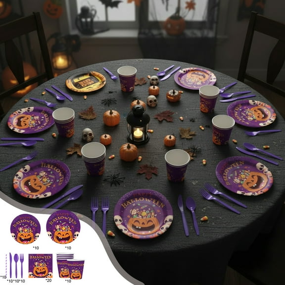 HomeKingdee Halloween Paper Plates and Napkins Happy Halloween Party Decorations Tableware Scary Moon Night Birthday Holiday Party Decor Serve