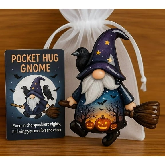 HomeKingdee Halloween Pocket Cards, Pocket Hug Gnome, 2D Acrylic Pocket Hug Card with Gift Bag, Inspirational Token, Halloween Christmas Party Favor Gift