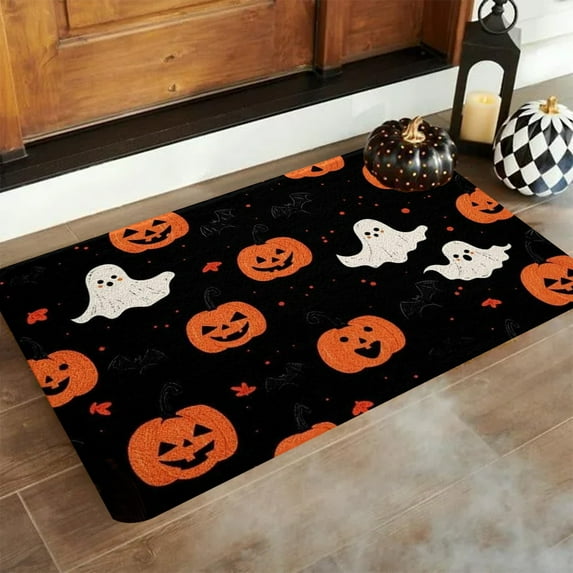 HomeKingdee Halloween Pumpkin Bath Mat Spooky Pumpkin Decor Bathroom Rugs, Halloween Party Favors Doormats Floor Mats Halloween Ghosts Non Slip Bath Rug