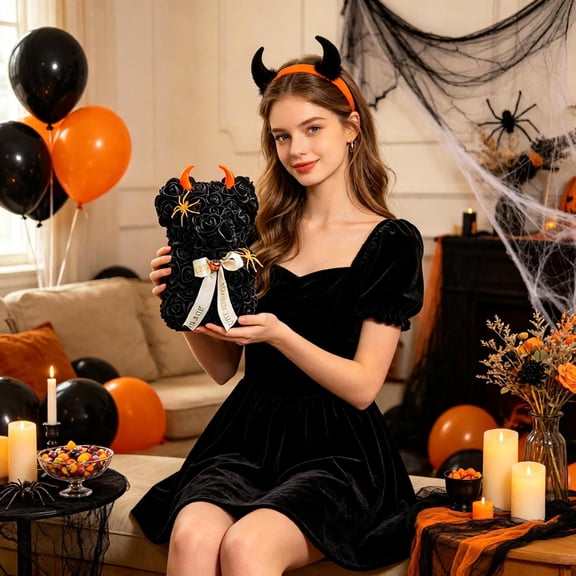 HomeKingdee Halloween Themed Rose Teddy Bear Plastic 9.84in Creating Horror Halloween Ambience For Parties Home Decor Gift