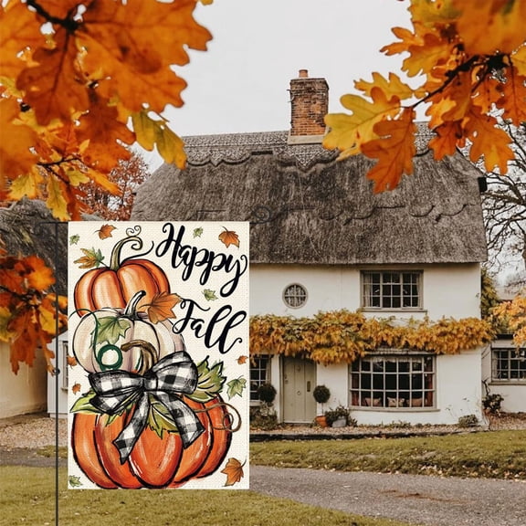 HomeKingdee Happy Fall Garden Flag Double Sided Outside, Pumpkin Autumn Rustic Yard Outdoor Flag