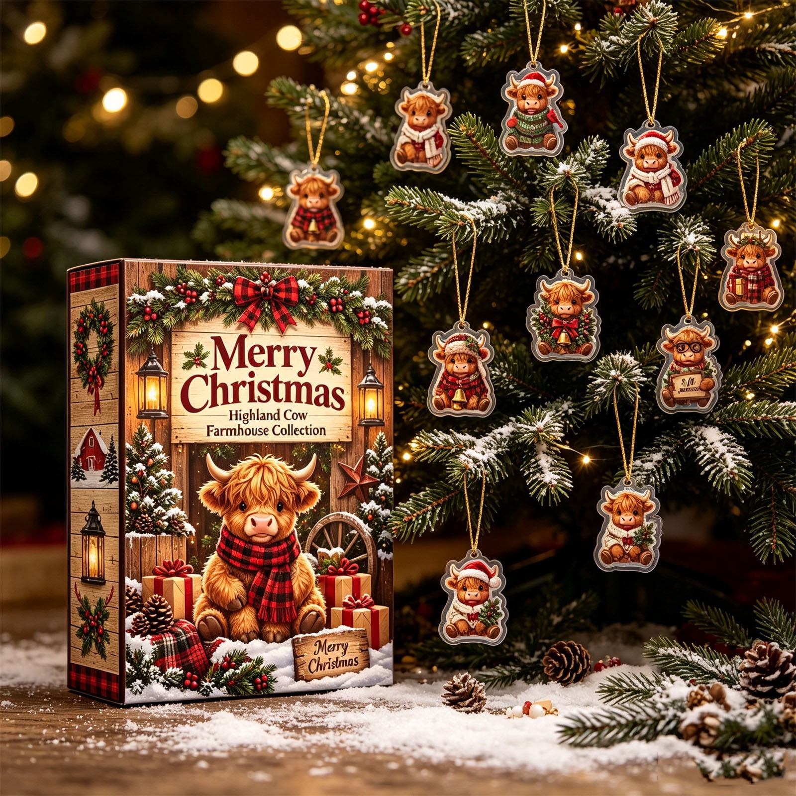 HomeKingdee Highlands Cow Christmas Advent Calendar 2026 24Pcs Acrylic ...