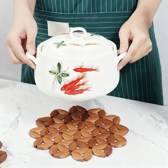 HomeKingdee Hot Pads Trivet,Table Solid Wood Trivets for Hot Dishes and Pot with Non-Slip Pads Heat Resistant Pads Teapot Trivet