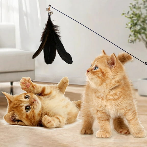 HomeKingdee Interactive Feather Cat Play Stick With Bells - Replaceable Feathers for Kittens and Cats Pet Training Exercise Toy