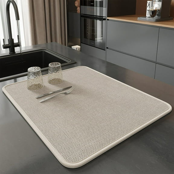 HomeKingdee Kitchen Countertop Drain Mat, High-Grade Non-Slip Absorbent Mat, Bar Protection Mat, Sink Mat, Dish Mat, Beige