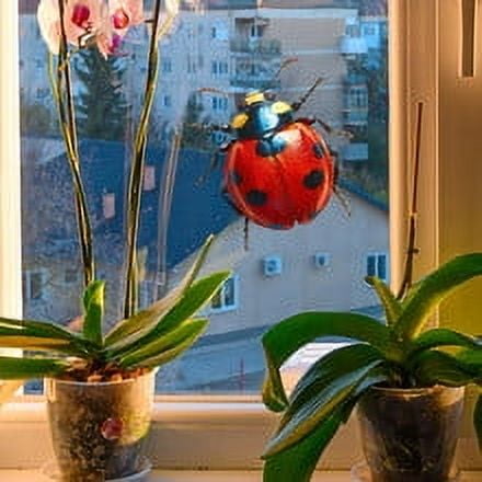 HomeKingdee Ladybug Window Cling Stickers - Red PVC Decorative Window Film for Glass and Tile Surfaces, Easy Peel & Stick Home Decor for Renters, 9x9x0.4 Inches