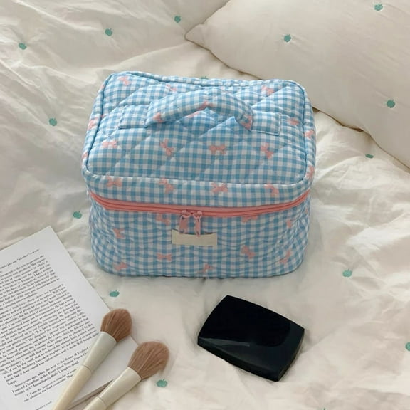 HomeKingdee Large Bowknot Makeup Travel Bag - Waterproof Nylon & Spandex Cosmetic Organizer with Separate Brush Compartment