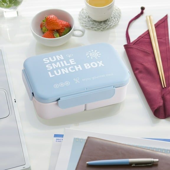 HomeKingdee Leakproof 1000ml Plastic Bento Lunch Box with Multi Compartment - Microwaveable Food Containers (8x5.5x2.5inches, Pink/Blue/Brown)