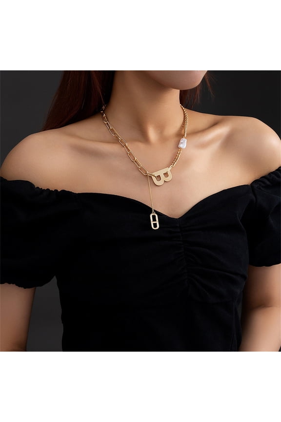 Letter B Necklace Women Fashion Pendant Choker Chain - Gold Coloren Alloy Layered Necklace for Daily Wear and Gift Giving