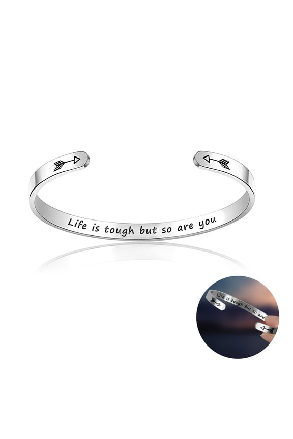 Life is Tough But So Are You Titanium Steel Inspirational Couple Bracelet with Letters and Arrows Design for Daily, Party, Anniversary, Birthday Occasions