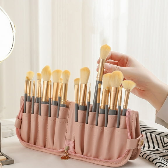 HomeKingdee Makeup Brush Storage Bag Tool Eyebrow Pencil Tool Bag Foldable Travel Makeup Brush Bag
