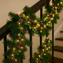 HomeKingdee Mardi Gras Decoration: Shiny Purple, Green, and Gold Ball Ornament Garland - Festive Decor for Fat Tuesday and Carnival Parties