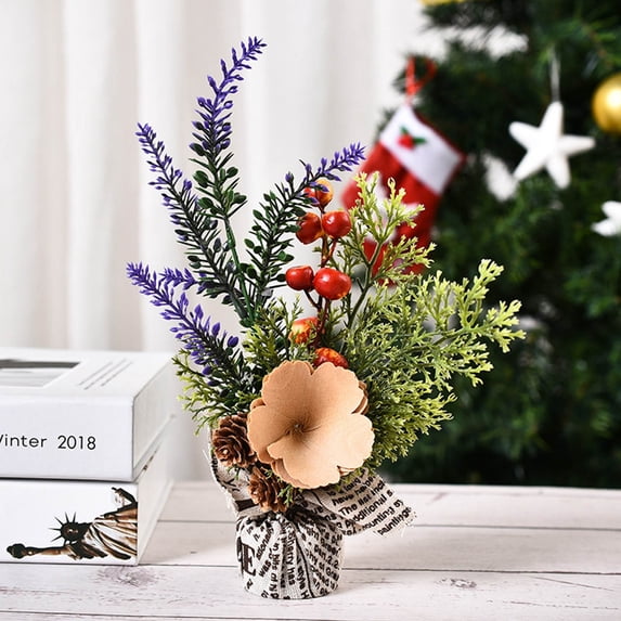 HomeKingdee Mini Christmas Tree Artificial Tabletop Tree with Pine Cone Berry Christmas Decor,Small Christmas Pine Tree for Home or Office Xmas Holiday Decorations