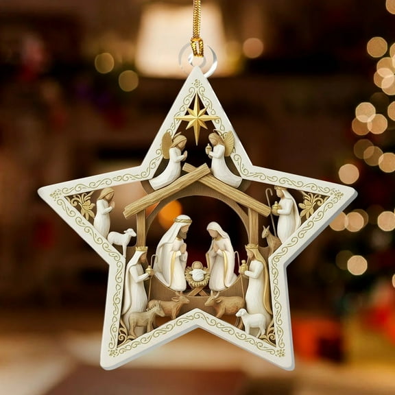 HomeKingdee Nativity Star Ornament 4 inch Acrylic Christmas Decoration - Holy Family Scene with Bethlehem Star