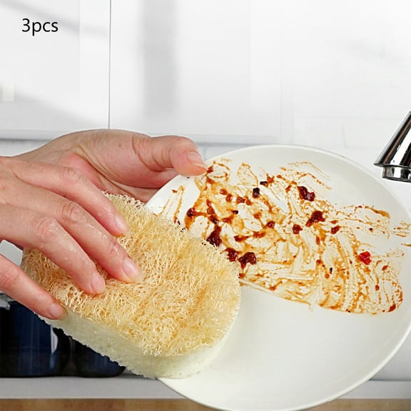 HomeKingdee Natural Loofah Dish Sponge Pack 3 Vegetable Scrubber for Kitchen -100% Biodegradable Compostable Dishwashing Scouring Pad Zero Waste Plastic Free Eco Friendly Sustainable