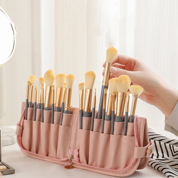 HomeKingdee Portable Makeup Brush Organizer with Large Capacity Layered Compartments - Waterproof Cosmetic Bag for Makeup Artists, Tattoo Professionals and Daily Touch-Ups