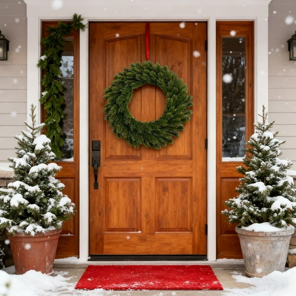 HomeKingdee Real Touch Norfolk Pine Wreath, Faux Pine Needles Fake Green Wreath, Artificial Plants Green Wreaths, Christmas Decorations