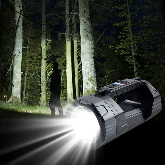 HomeKingdee Rechargeable Spotlight, LED Spotlight Flashlight Outdoor with Cob Light and Solar Panels, Long Lasting Large Waterproof Spot Light for Hunting Boating Camping