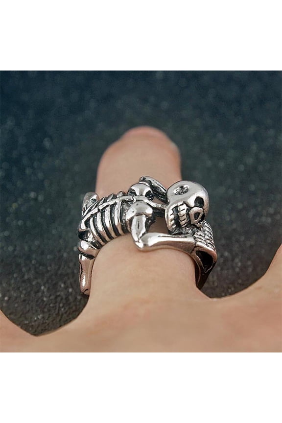 Retro Punk Skeleton Skull Opening Ring - Alloy Silver-Plated Unisex Fashion Jewelry