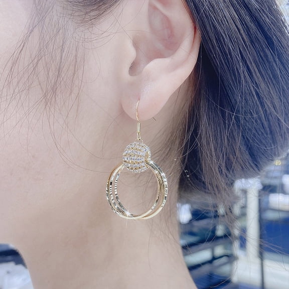 HomeKingdee Rhinestone Big Circle Gold Color Earrings - Hypoallergenic Fashion Earrings for Sensitive Ears, Sparkling Dangle Earrings for Women for Various Occasions and Gifts