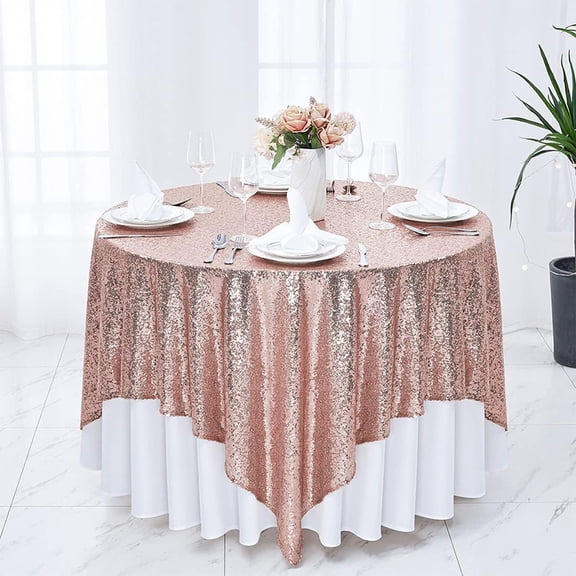 HomeKingdee Round Sequin Tablecloth - 40-Inch Sparkling Polyester Cover for Wedding/Birthday/Christmas Decor