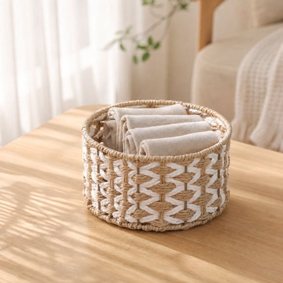 HomeKingdee Round Woven Storage Basket 9.06x9.06x0.39in - Rope ...
