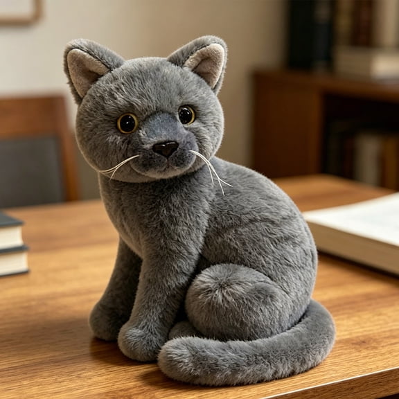 HomeKingdee Sitting Tilted Head Cat Plush Toy - Soft Stuffed Cat Doll Comfort Toy For Kids Children Bedroom Decor