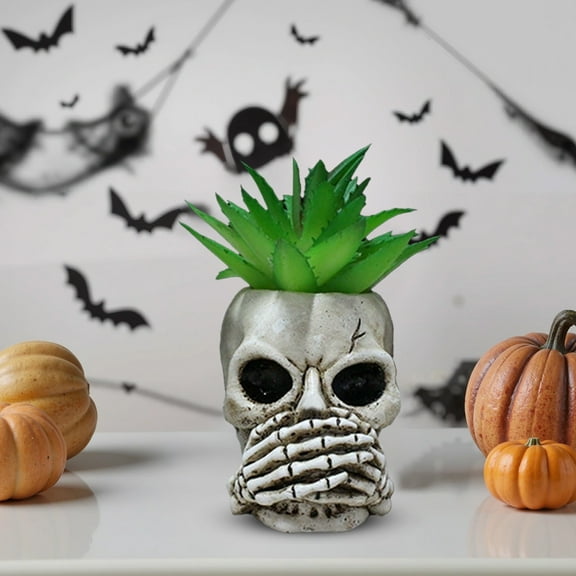 HomeKingdee Skull Planter Pot Decor - Halloween Gothic Multifaceted Skeleton Flower Planter Pot for Indoor Plants Succulents, Halloween Skeleton Vase