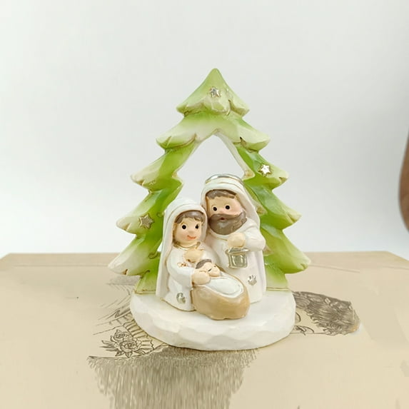 HomeKingdee Small Christmas Nativity Figurine Miniature Nativity Scene Set Christmas Tree Backdrop