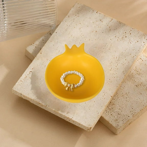 HomeKingdee Small Pomegranate Ceramic Jewelry Tray - Key Storage Organizer for Entryway and Dressing Table, Decorative Display Dish in Yellow/Red
