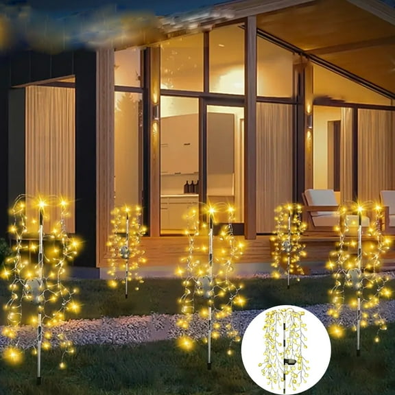 HomeKingdee Solar Firecracker Ground Lights - Warm White & Colorful Firecracker Shape Solar Powered Outdoor Garden Decor for Christmas Halloween Courtyard Lawn Party Supplies