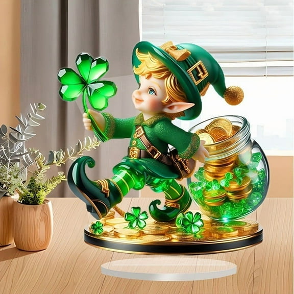 HomeKingdee St Patricks Day Decorations Pot of Gold, St. Patricks Day Leprechaun Irish St. Patricks Clover Desktop Ornament, Resin Leprechaun Figurine, Saint Patrick's Irish Statue Decor