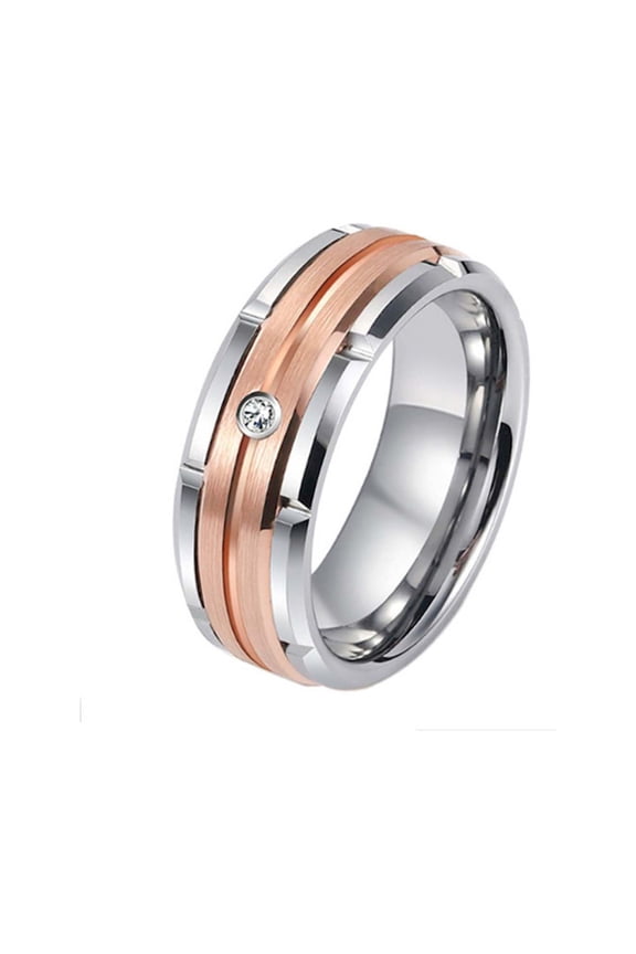Stainless Steel Diamond Ring - Rose Gold Two-Tone Fashion Ring for Men and Women, Ideal for Promise, Engagement, Couple, Daily Wear