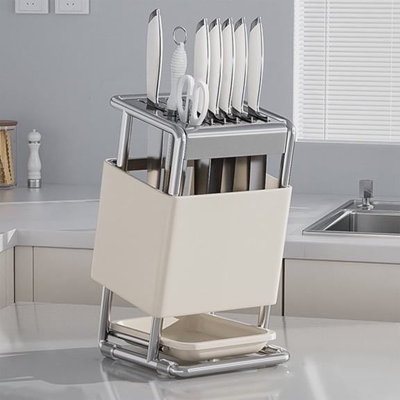 HomeKingdee Stainless Steel Kitchen Knife Storage Block - 304 Stainless Steel Countertop & Wall Mount Organizer with Multi-Slot Design